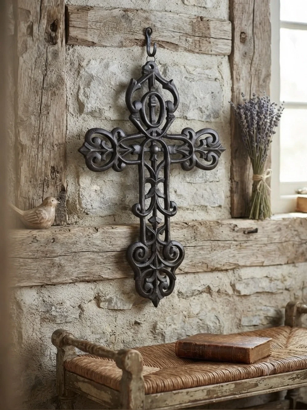 Ornate wood Wall Cross in Black - Decorative Home Wall Decor